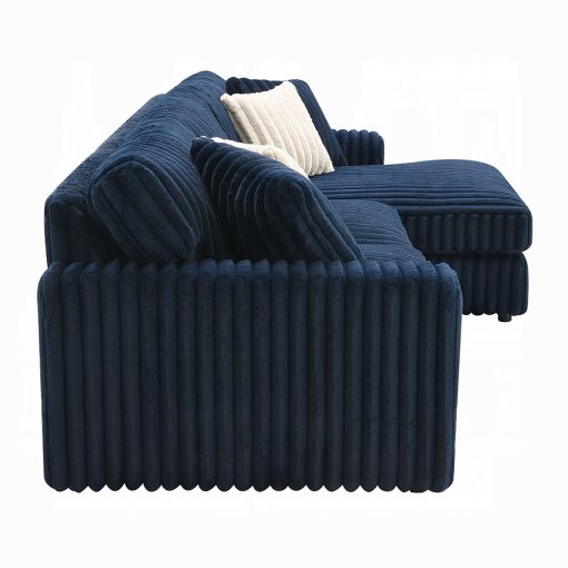 Acme Breton Blue Corduroy Sectional Sofa with 4 Pillows