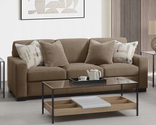 Acme Darya Brown Suede Fabric Sofa with 4 Pillows
