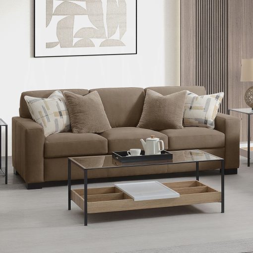 Acme Darya Brown Suede Fabric Sofa with 4 Pillows