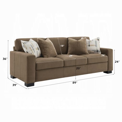 Acme Darya Brown Suede Fabric Sofa with 4 Pillows - Image 6