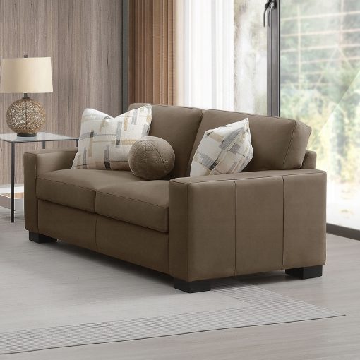 Acme Darya Brown Suede Fabric Loveseat with 3 Pillows