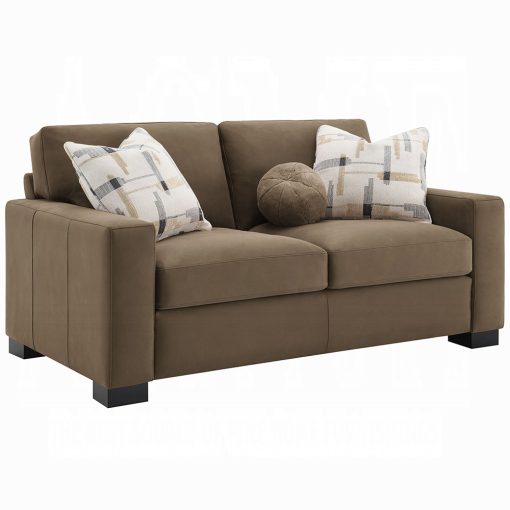 Acme Darya Brown Suede Fabric Loveseat with 3 Pillows - Image 2