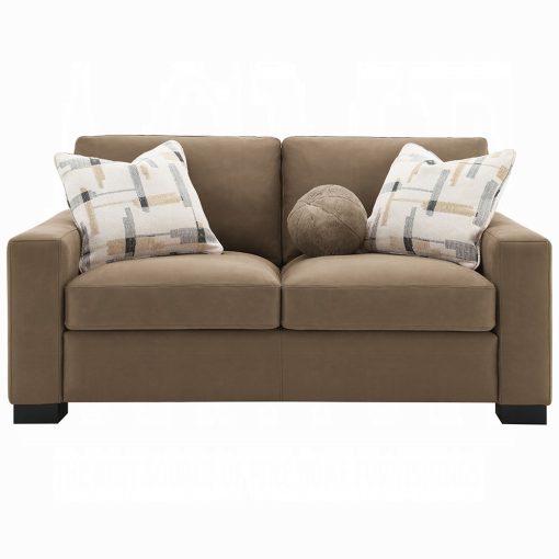 Acme Darya Brown Suede Fabric Loveseat with 3 Pillows - Image 3