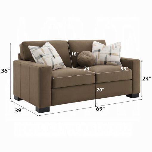 Acme Darya Brown Suede Fabric Loveseat with 3 Pillows - Image 6