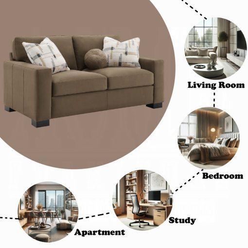 Acme Darya Brown Suede Fabric Loveseat with 3 Pillows - Image 7