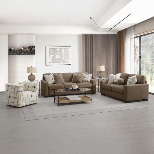 Acme Darya Brown Suede Fabric Loveseat with 3 Pillows - Image 8