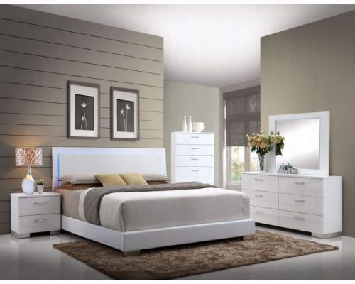 Acme Lorimar (LED) White Synthetic Leather & White Leg Bed