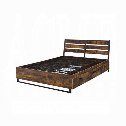 Acme Juvanth Rustic Oak & Black Eastern King Bed w/Storage - Image 2