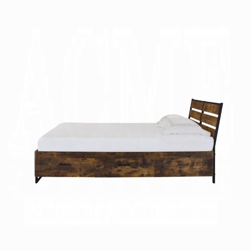 Acme Juvanth Rustic Oak & Black Eastern King Bed w/Storage - Image 4