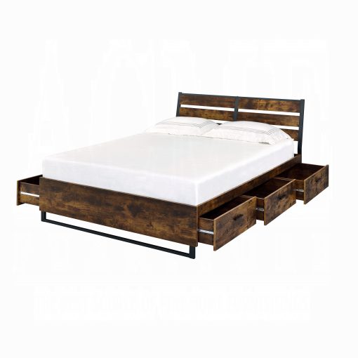 Acme Juvanth Rustic Oak & Black Eastern King Bed w/Storage - Image 6