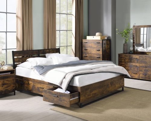 Acme Juvanth Rustic Oak & Black Eastern King Bed w/Storage
