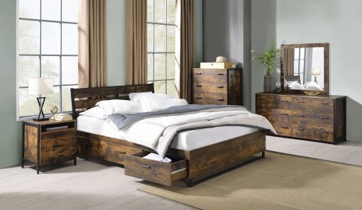 Acme Juvanth Rustic Oak & Black Eastern King Bed w/Storage