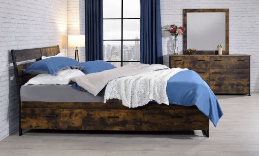 Acme Juvanth Rustic Oak & Black Eastern King Bed w/Storage - Image 7