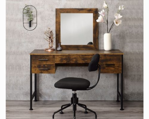 Acme Juvanth Rustic Oak & Black Vanity Desk & Mirror