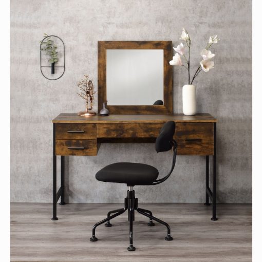 Acme Juvanth Rustic Oak & Black Vanity Desk & Mirror