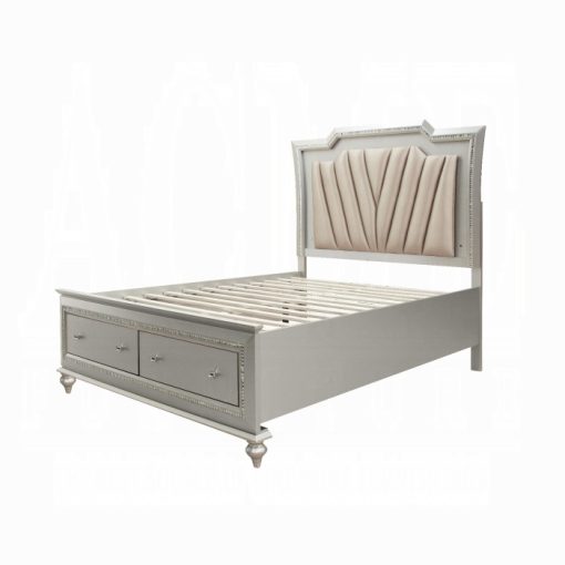 Acme Kaitlyn Synthetic Leather & Champagne Bed w/Storage & LED - Image 3