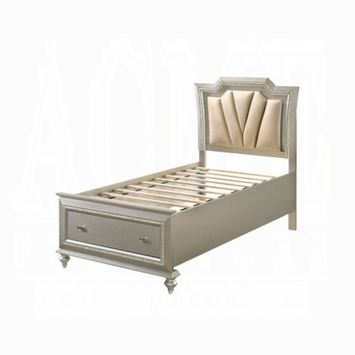 Acme Kaitlyn Synthetic Leather & Champagne Bed w/LED - Image 2