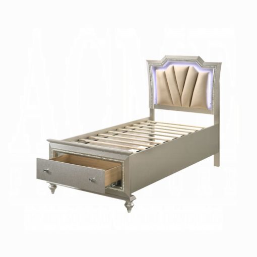 Acme Kaitlyn Synthetic Leather & Champagne Bed w/LED - Image 3