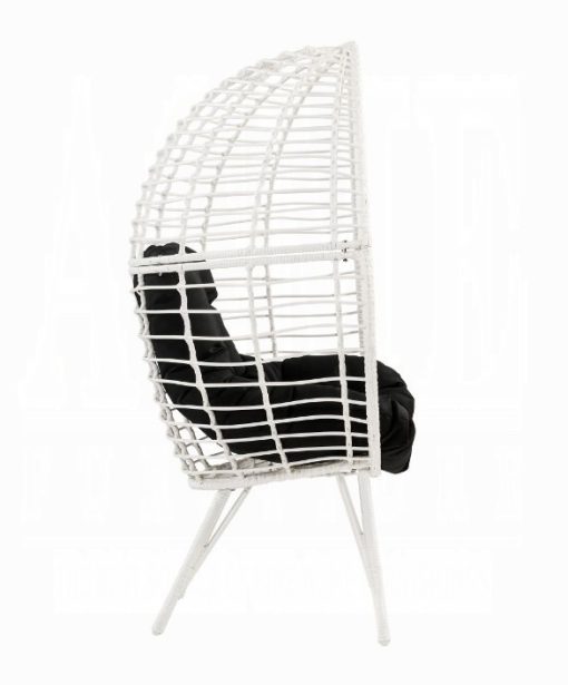 Acme Galzed Black Fabric & White Wicker Patio Lounge Chair - Image 3