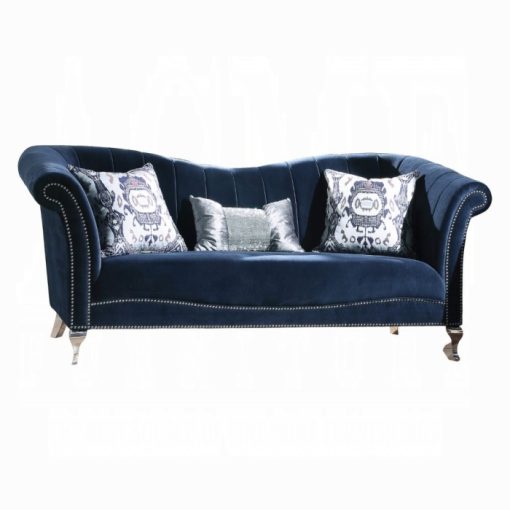 Acme Jaborosa Blue Velvet Sofa w/3 Pillows - Image 2