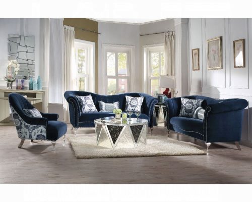 Acme Jaborosa Blue Velvet Sofa w/3 Pillows