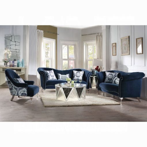 Acme Jaborosa Blue Velvet Sofa w/3 Pillows