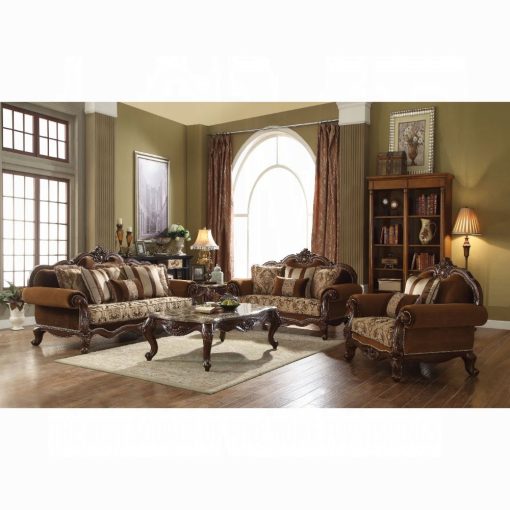 Acme Jardena Fabric & Cherry Oak Sofa w/6 Pillows(Same LV01591)