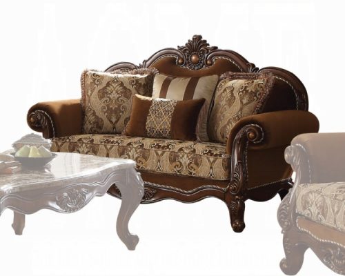 Acme Jardena Fabric & Cherry Oak Loveseat w/4 Pillows(Same LV01592)
