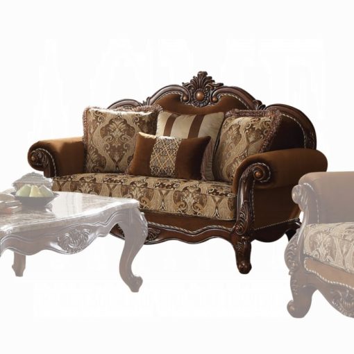 Acme Jardena Fabric & Cherry Oak Loveseat w/4 Pillows(Same LV01592)