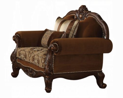 Acme Jardena Fabric & Cherry Oak Chair w/2 Pillows(Same LV01593)