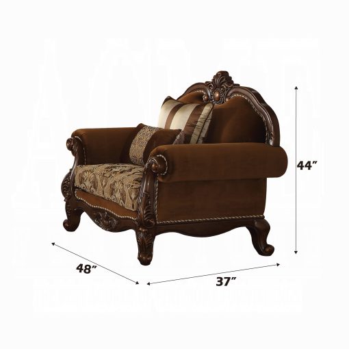 Acme Jardena Fabric & Cherry Oak Chair w/2 Pillows(Same LV01593) - Image 2