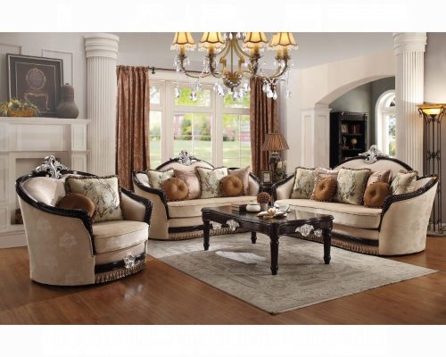 Acme Ernestine Tan Fabric & Black Chair with 2 Pillows