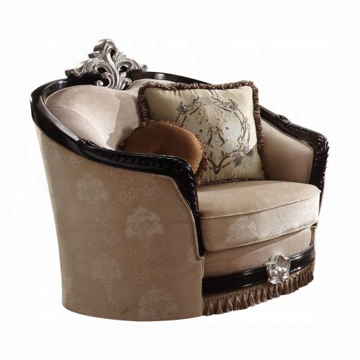 Acme Ernestine Tan Fabric & Black Chair with 2 Pillows - Image 2