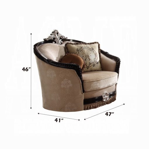 Acme Ernestine Tan Fabric & Black Chair with 2 Pillows - Image 3