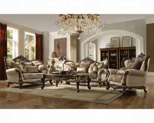 Acme Latisha Tan, Pattern Fabric & Antique Oak Chair w/2 Pillows(Same LV01578)
