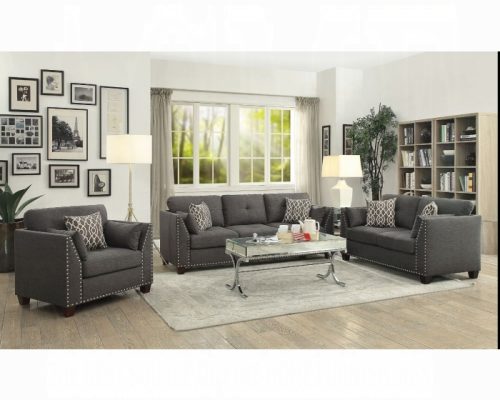 Acme Laurissa Light Charcoal Linen Sofa w/4 Pillows