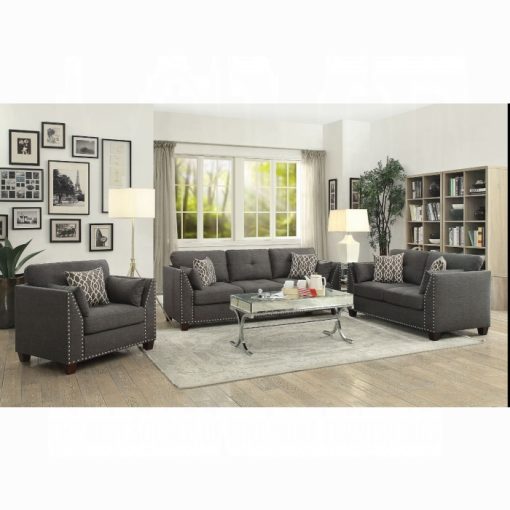 Acme Laurissa Light Charcoal Linen Sofa w/4 Pillows