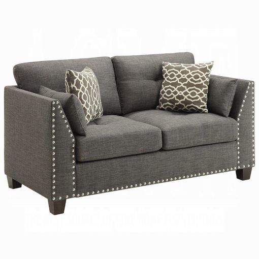 Acme Laurissa Light Charcoal Linen Loveseat w/4 Pillows - Image 2