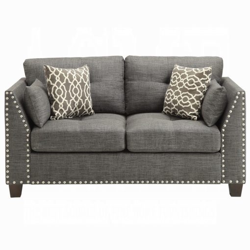 Acme Laurissa Light Charcoal Linen Loveseat w/4 Pillows - Image 3