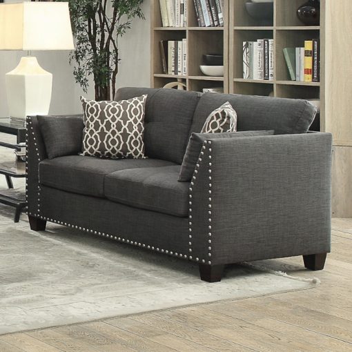 Acme Laurissa Light Charcoal Linen Loveseat w/4 Pillows
