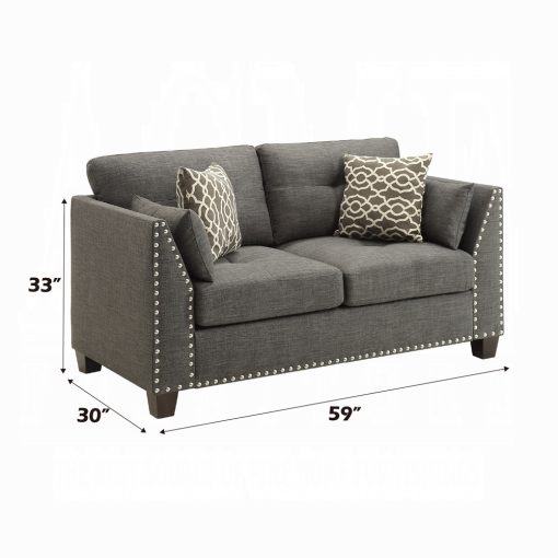 Acme Laurissa Light Charcoal Linen Loveseat w/4 Pillows - Image 8