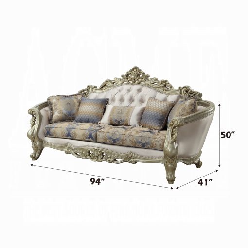 Acme Gorsedd Fabric & Golden Ivory Sofa with 5 Pillows - Image 3