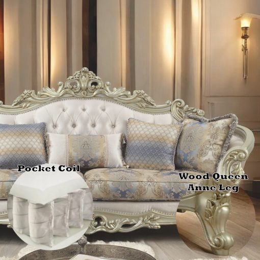 Acme Gorsedd Fabric & Golden Ivory Sofa with 5 Pillows - Image 4