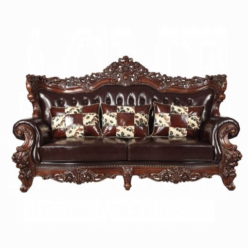 Acme Forsythia Espresso Top Grain Leather Match & Walnut Sofa - Image 3