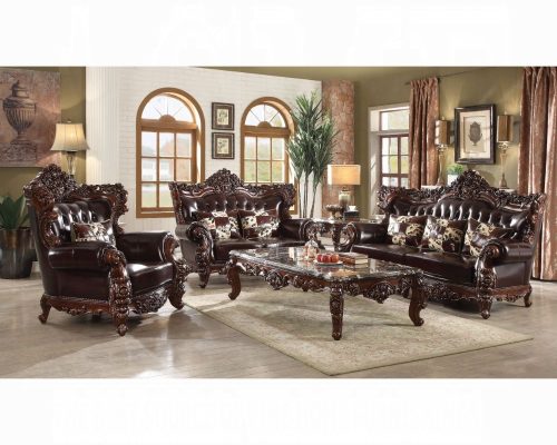 Acme Forsythia Espresso Top Grain Leather Match & Walnut Sofa