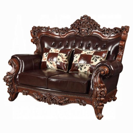 Acme Forsythia Espresso Top Grain Leather Match & Walnut Loveseat