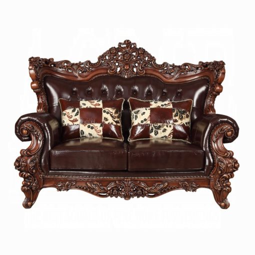 Acme Forsythia Espresso Top Grain Leather Match & Walnut Loveseat - Image 2