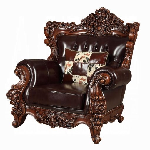 Acme Forsythia Espresso Top Grain Leather Match & Walnut Chair