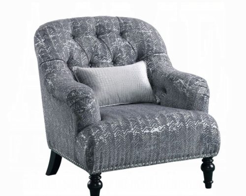 Acme Gaura Pattern Gray Velvet Chair with Pillow