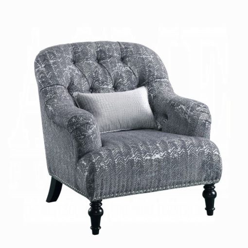 Acme Gaura Pattern Gray Velvet Chair with Pillow
